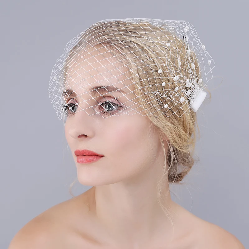 
O920 Short pearl wedding veil headpiece handmade bridal veil hijab bridal birdcage sexy veil mask 