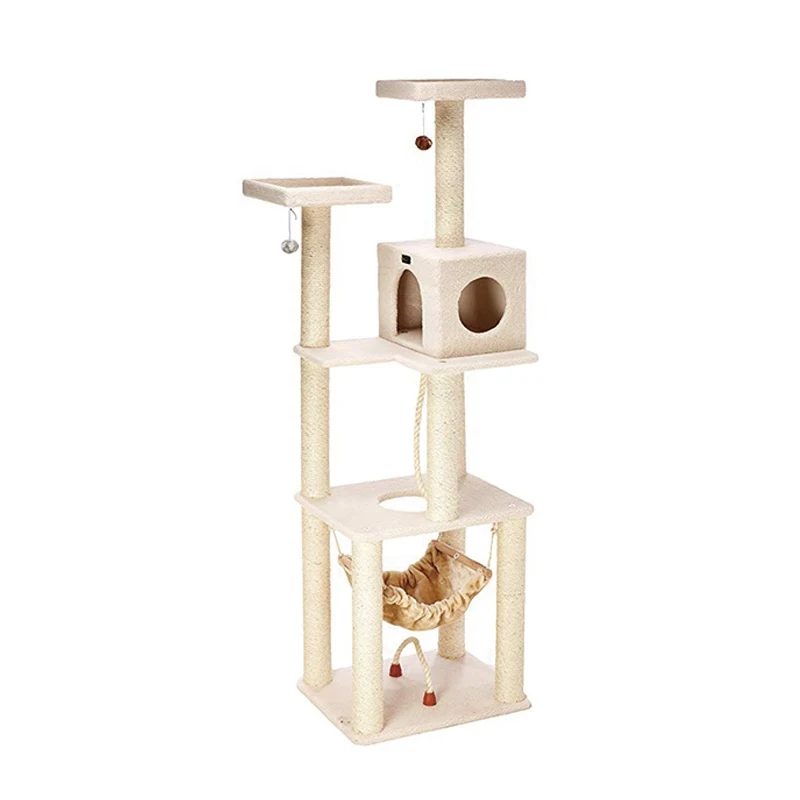 
Factory Manufacture Designed Modern Soft Fake Fur Large Cat Condo Tree With Cradle 