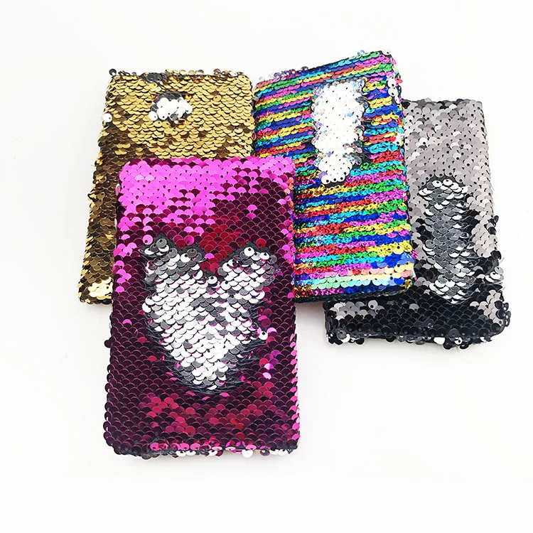Wholesale Cute Custom Mini A6  Pocket Size 80 Sheets White Paper sequin Cover Notebook