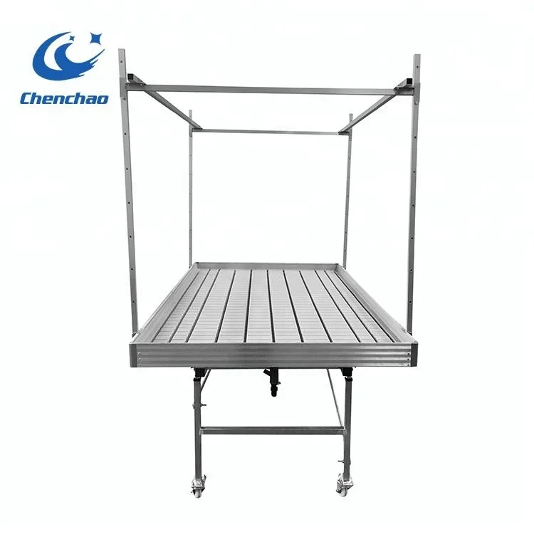 manually controlled single-span ebb and flow greenhouse bench for agriculture