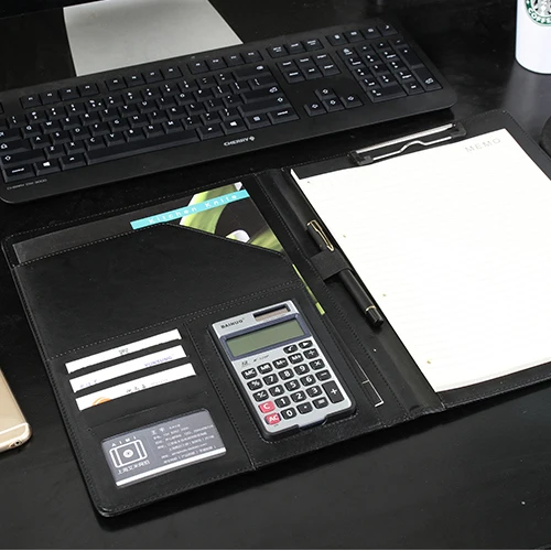PU leather portfolio with zipper closed Promotional gifts New fashion Luxury Presentation Ring binder notebook Clip file