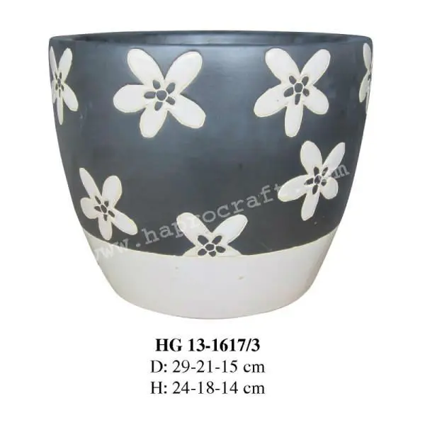 Vietnam ceramic flower pots / Indoor ceramic planter for home decoration/ Set of 3 (HG 13-1617/3)