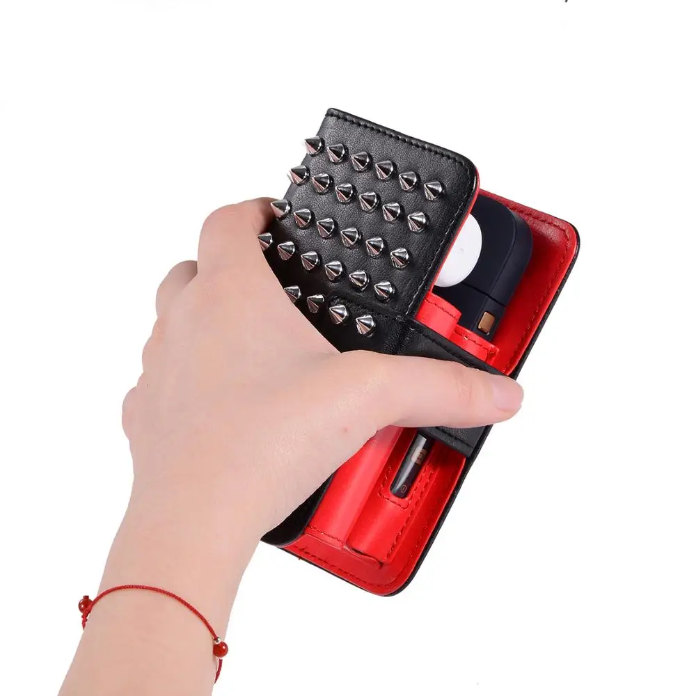 
New products ideas 2018 multifunction punk rivet electronic cigarette case for IQOS, leather storage bag for IQOS 