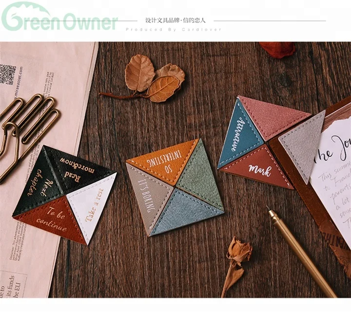 Multicolor high quality leather corner protection bookmark with logo emboss