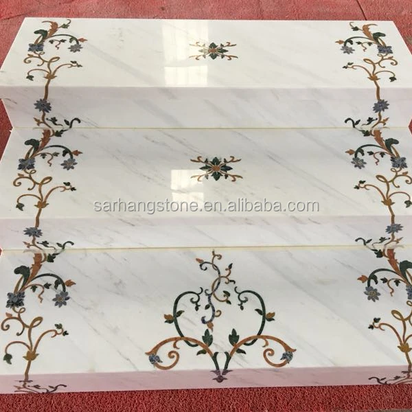 Stair stairway staircase water jet medallion marble tile
