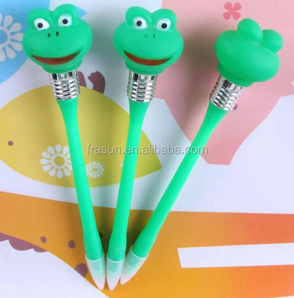 Lovely Light Top Pen With Sound Green Frog Pen With Light Function Light Pen