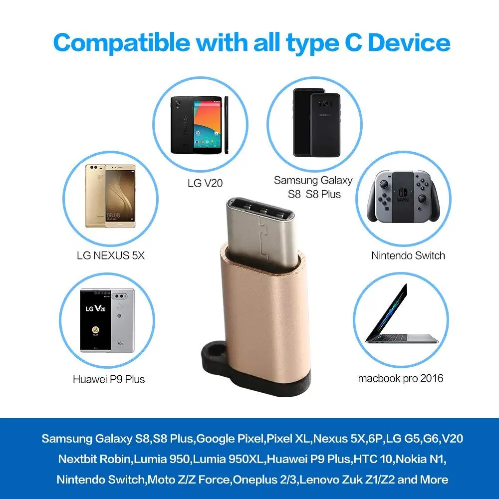 Micro USB Female to Type-C Male Connector For Cable with keychain