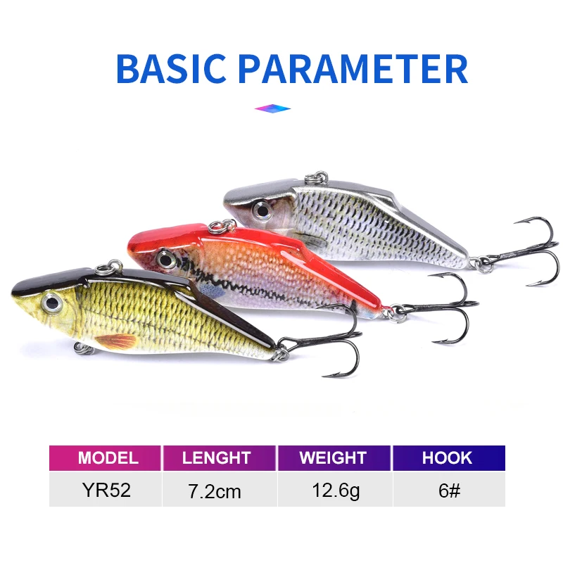Manufacturer Supply Wholesale Hard Plastic Vibration Bait VIB FishingLure, Lifelike Vibrating Fish Lure 72mm 12.8g