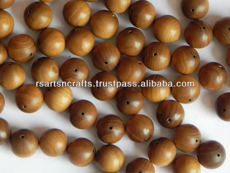 religious bead necklace, carved sandalwood beads, natural sandalwood beads