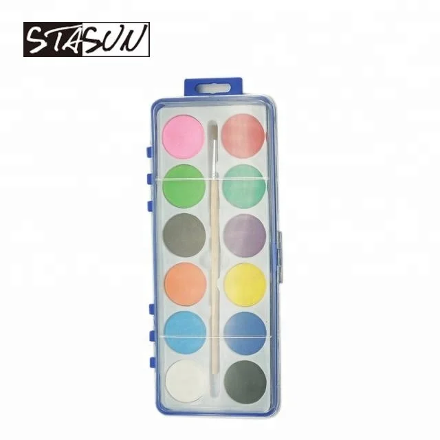 STASUN 12Colors Cake Dia 28mm Solid Watercolor tempera Cake Paints with case and paint brush