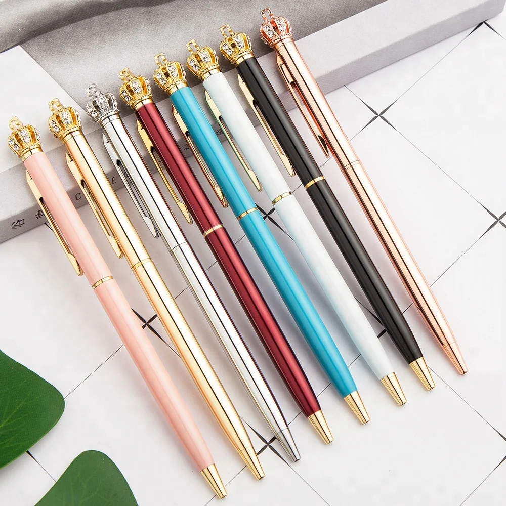 hot selling church anniversary souvenirs cute weeding pen diamond crown luxury metal twist pen for gift