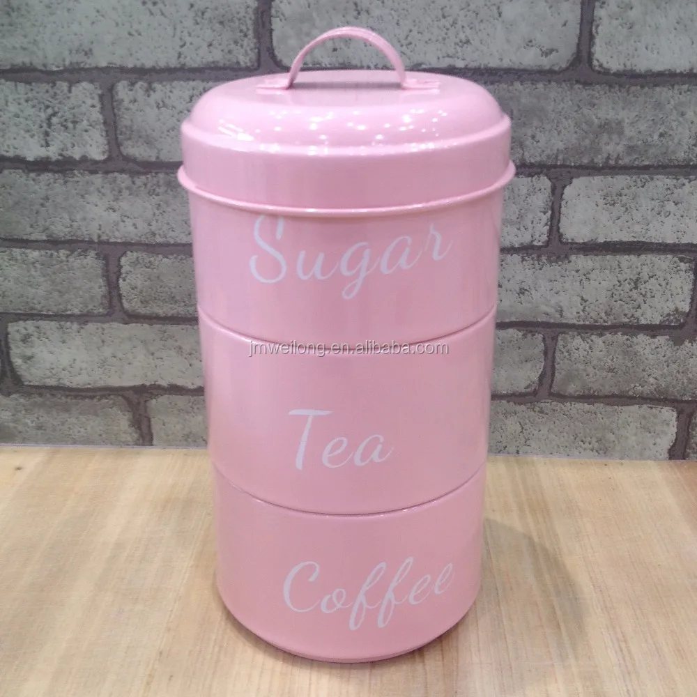 New style 3-tiered metal cake tea cookies canister storage tin jar