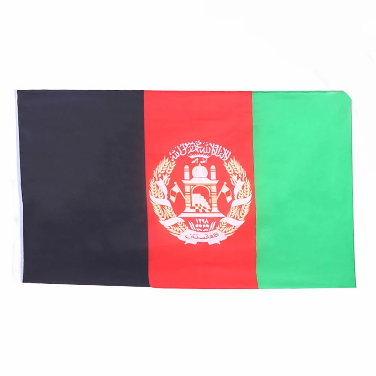 Factory price embroidery pattern good quality Afghanistan national flag black red green stripes 3*5 feet Afghan country banner
