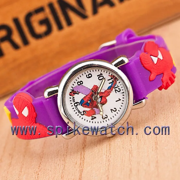 Cool spiderman pattern 3d rubber band customized kids cartoon silicone watch