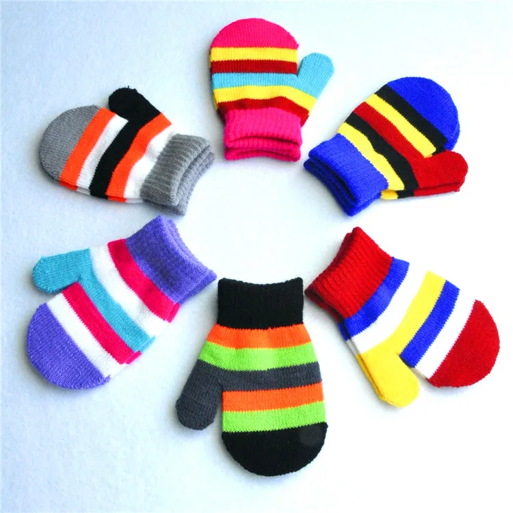 Wholesale  6  candy colors striped winter fingerless gloves 1-4 years old kids