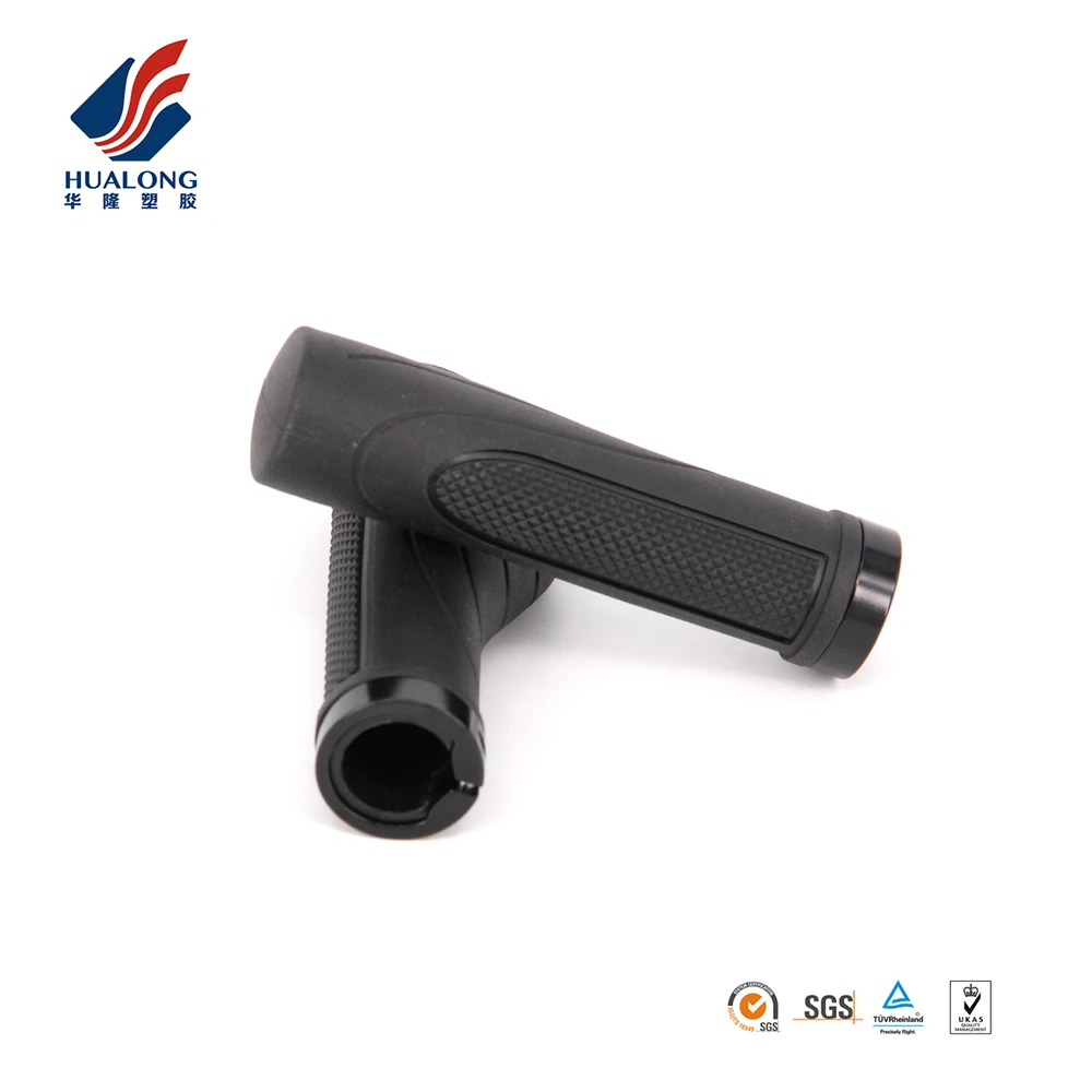 R2 Ningbo HUALONG HL-G242 130mm One Side Locking 	odi Longneck Grip Close End Black TPR Rubber Ergonomic MTB Grips 132mm