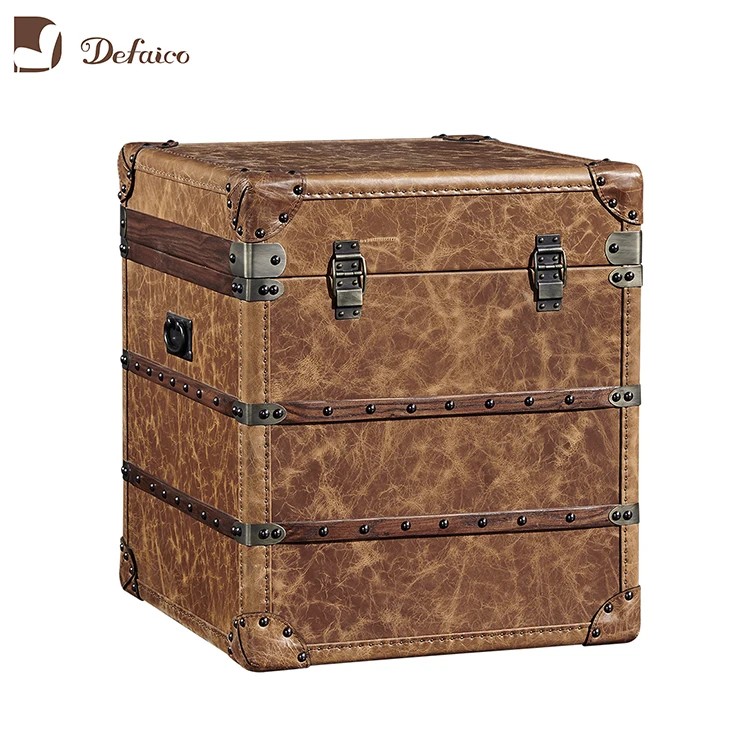 Genuine Leather Vintage Steamer Trunk with Rivets