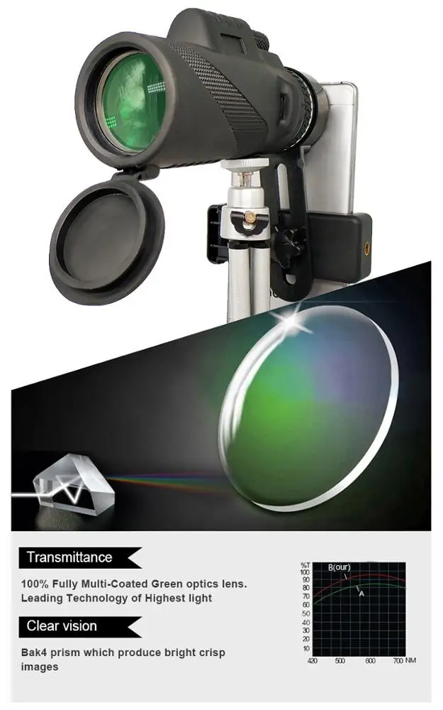 40x60 Cheap Monocular OEM ODM Telescope with Extendable Tripod Smartphone Mount
