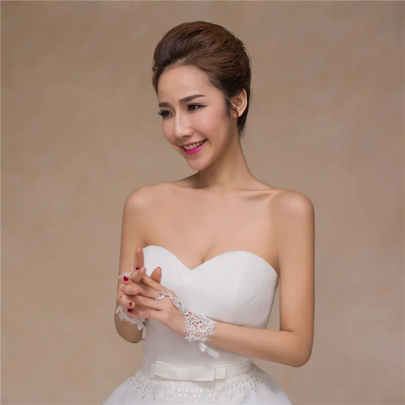 
Bridal Accessories Wholesale Lace Fingerless Appliqued Wrist length Gloves with colored sequins 