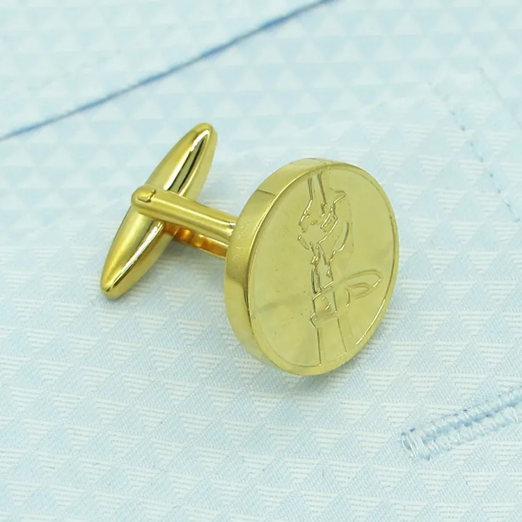 Gold engrave round customised cufflinks men