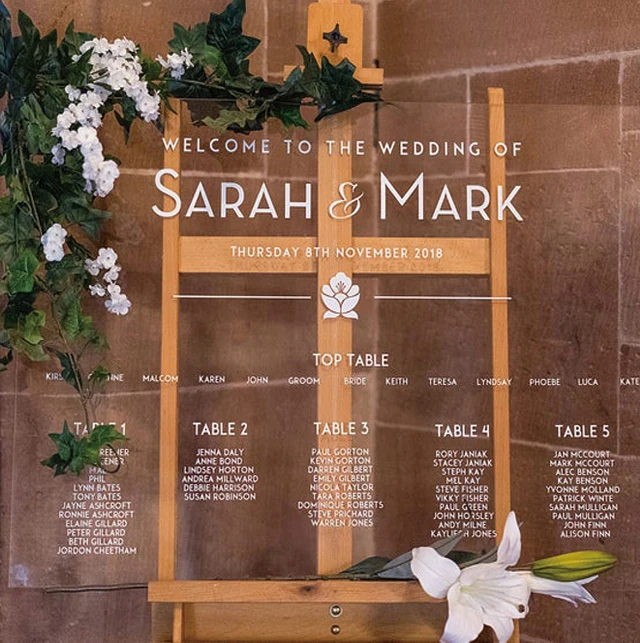 Acrylic Printed Personalised A2 , A1 or A0 acrylic seating chart Table Plan Wedding table plan