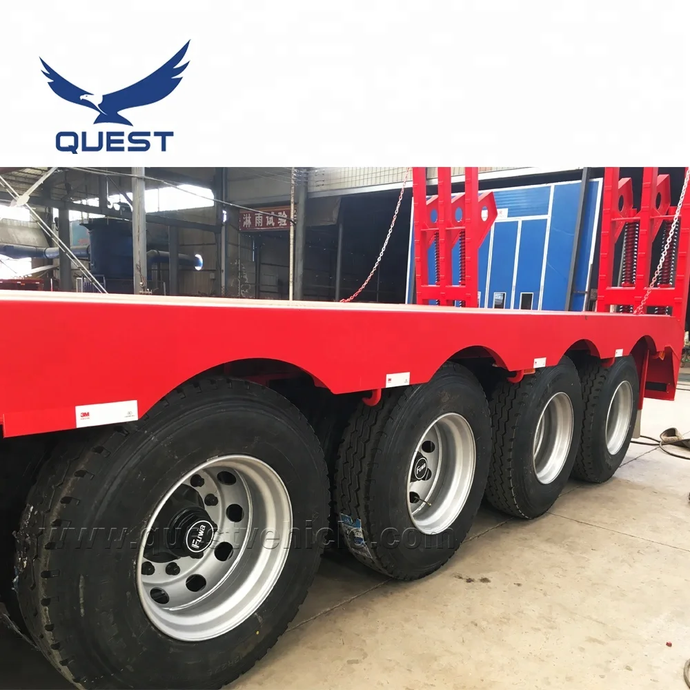 QUEST 50-80 Tons Low Bed Low Loaders Extendable Low Flatbed Semi Trailer 4 Axles Rear Loading Lowbed Trailer