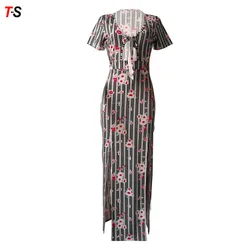 Sexy V-neck printing High waist Long skirt African clothing Kitenge Dress