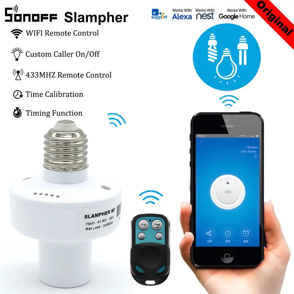 SONOFF Slampher WiFi Smart Light Bulb Holder 433MHz RF E27 Holder APP lot Wireless Remote Control