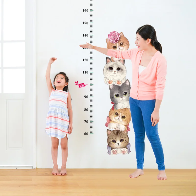 SK7178 Growth Chart Height Cats Nursery Kids Animal Wall Sticker