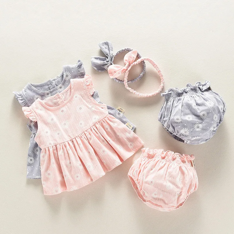 YQ258 wholesale baby clothes cute pattern baby dress two pieces baby clothing set
