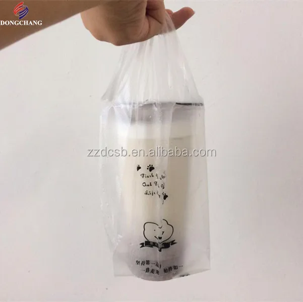 Plastic t-shirt type milk tea packaging bag with your own logo printed