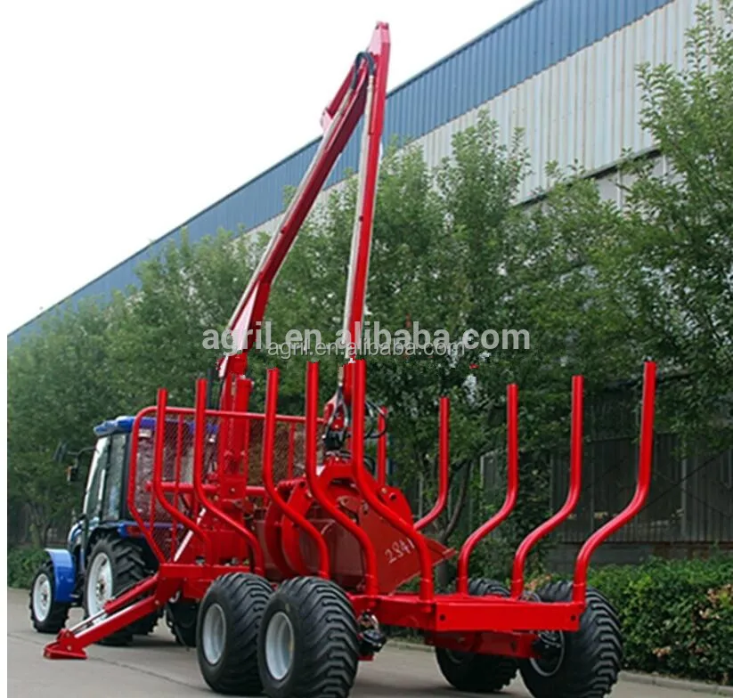 Трактор использует лес гидравлический бревен трейлер деревянный пикап грузоподъемный прицеп бревен с краном грейфер