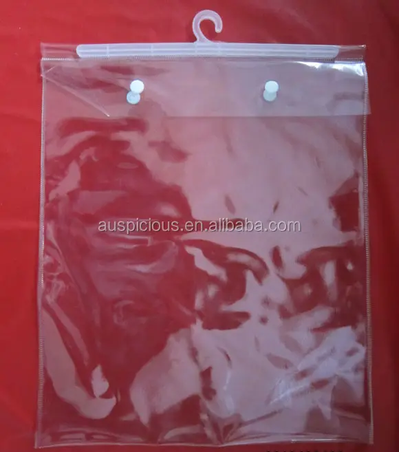 Snap button plastic bag with hanger garment pvc bag