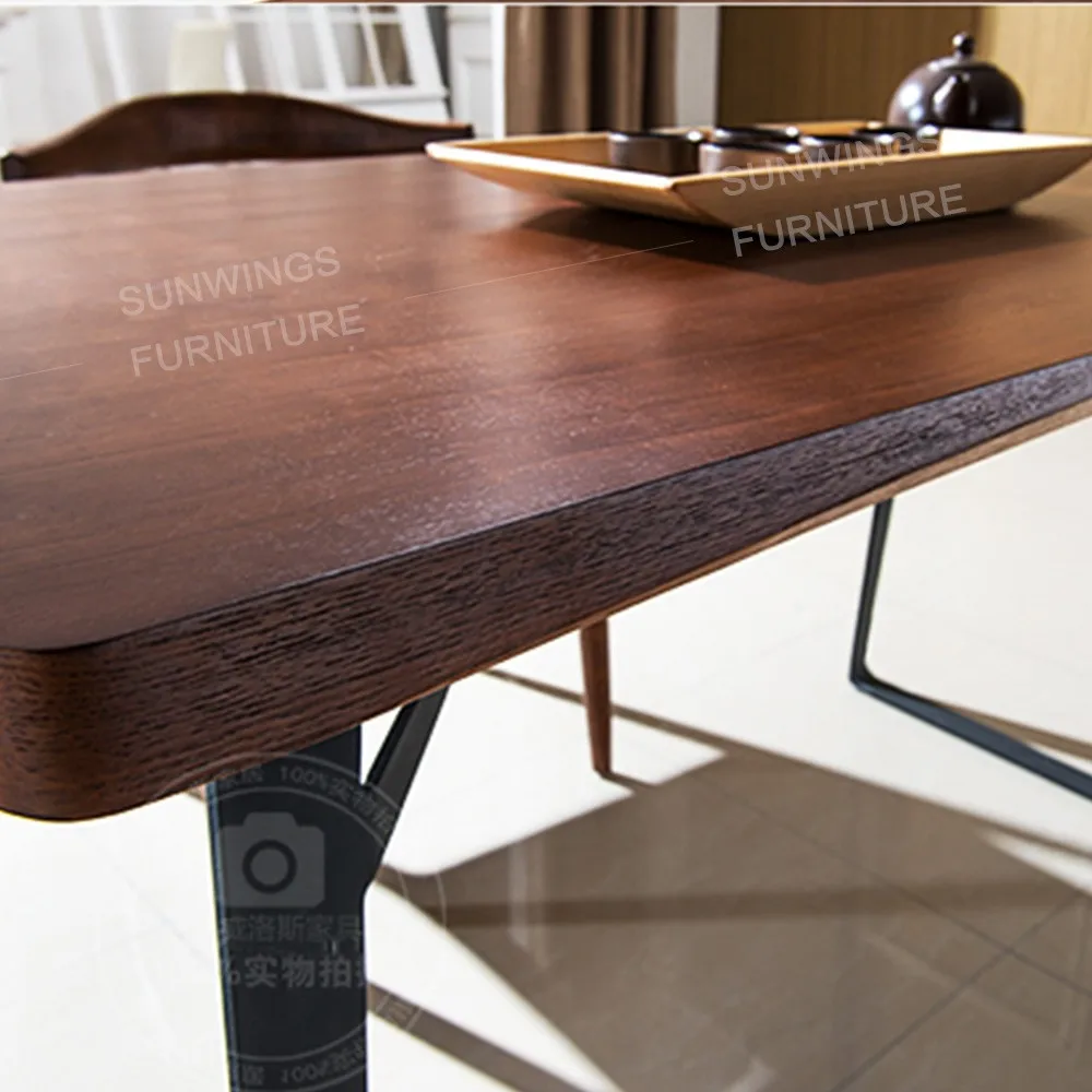 Modern dinner dining table and chairs 6  MDF solid wood table top with metal leg dining room furniture