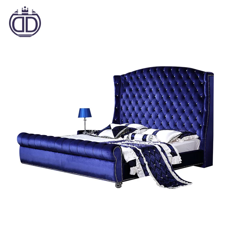 
purple high headboard back button tufted super king size bed strong wooden frame furniture high back velvet bed 