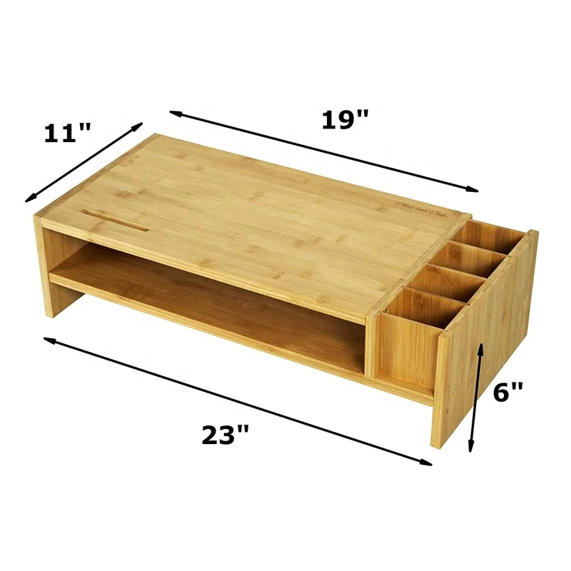 2-уровневая бамбуковая подставка для монитора ноутбука компьютерный монитор стояк с регулируемыми аксессуарами хранения