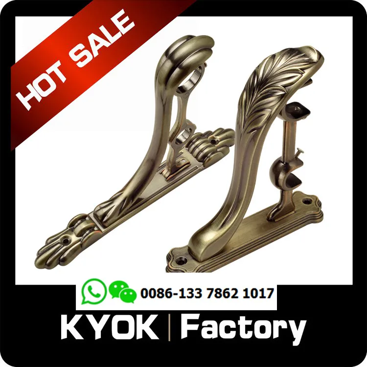 KYOK windows accessories brass curtain rods and brackets ,28*19mm double brass curtain pole brackets