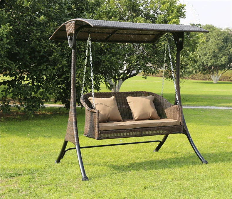 
Outdoor furniture 2 seater garden swing chair outdoor patio swing bed beach outside indoor iron frame wicker rattan swing chair 