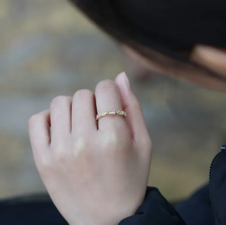 Everyday Jewelry Vintage Classic Geometric Topaz 925 Silver Eternity Band Rings  in 14K Gold Plated