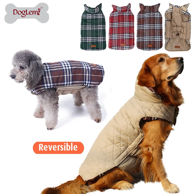 English Plaid Design Classic Dog Jacket Vest Cold Weather Winter Holiday Sweater for Dogs