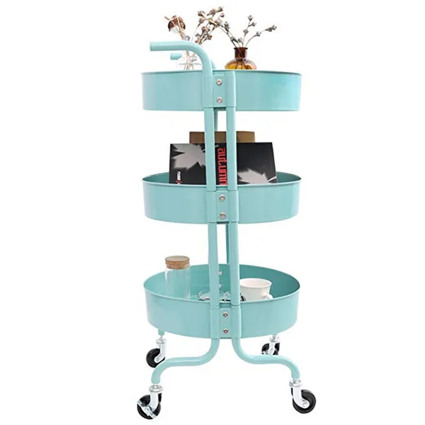 
HS-001 3-Tier Metal Mesh Trolley Rolling Storage Kitchen Cart with Utility Handle 