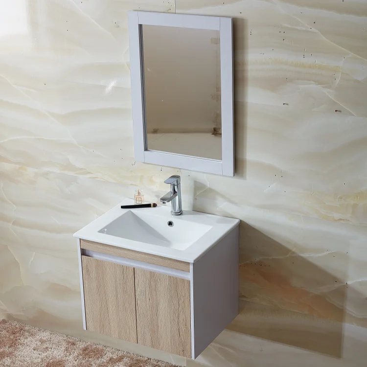 Wall Mount 2 Doors OAK White Modern Single Sink Bathroom Vanity With Mirror