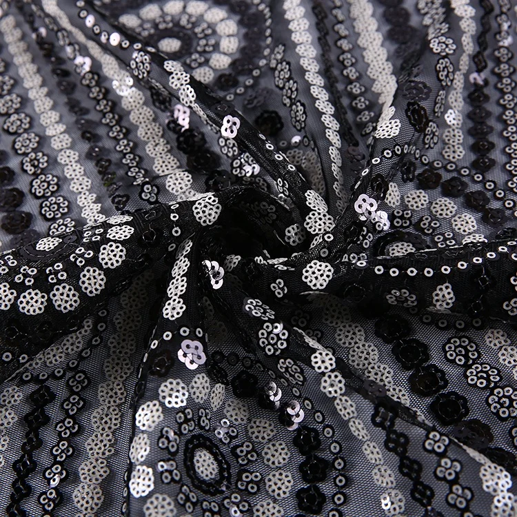 HA-15935 Fashion 100 poly mesh embroidered net black sequin fabric