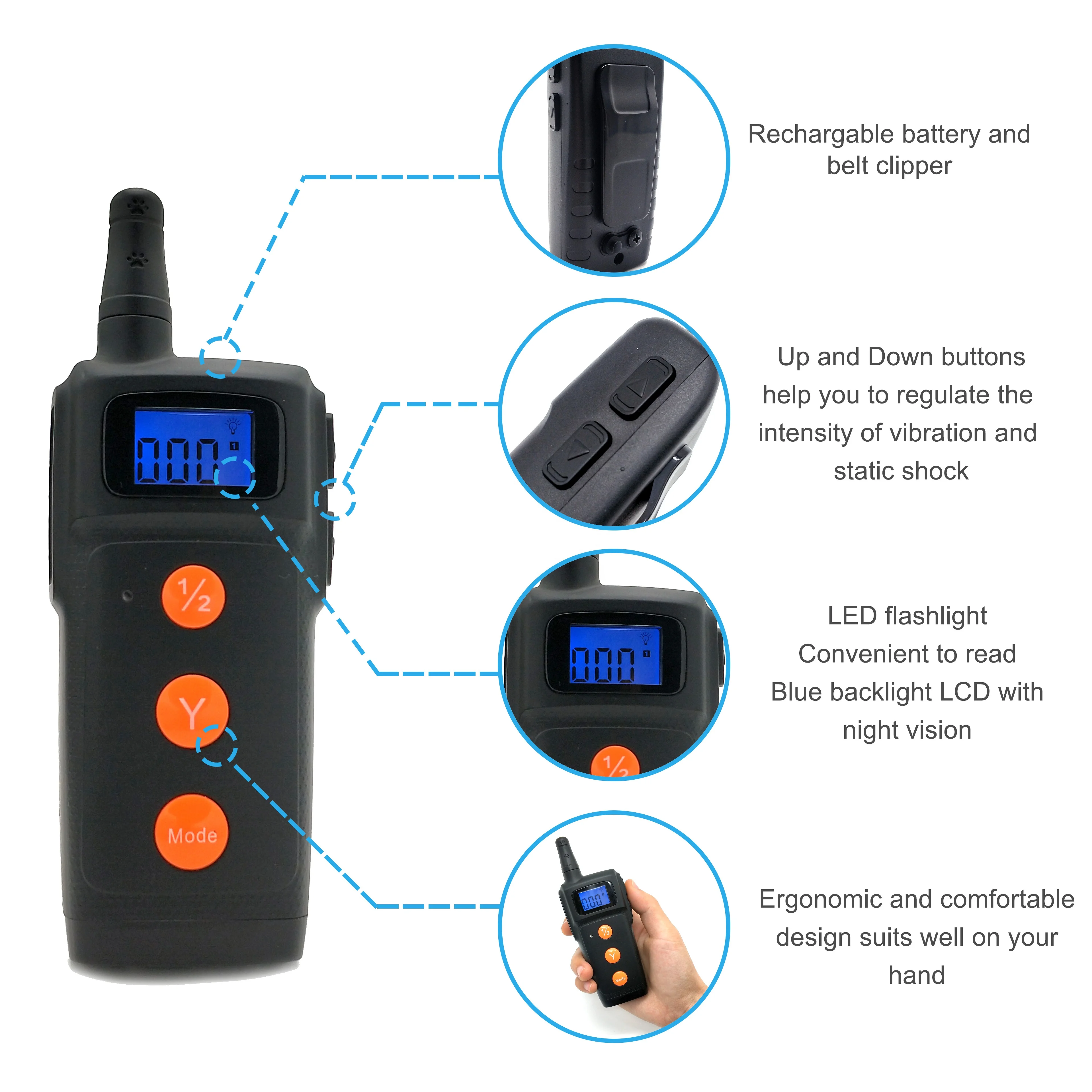 
New 500m Rechargeable Vibration Slave Pet Remote Control Dog Shock Training Electric Collar 