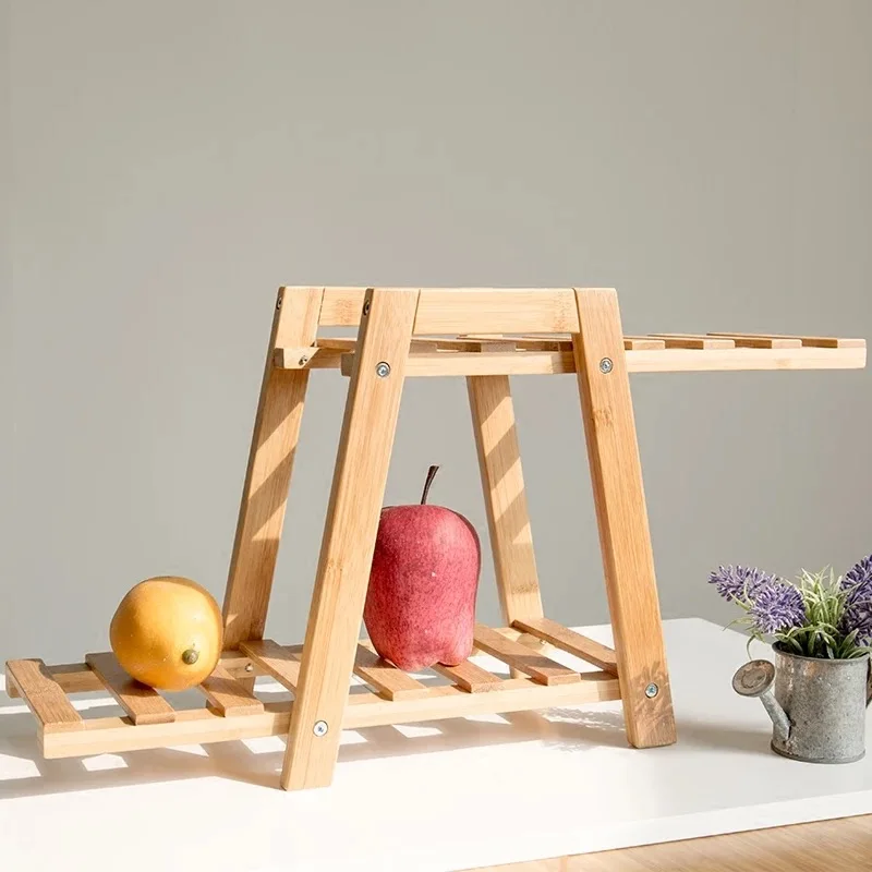 BAMBKIN Bamboo 2-tier Plant Stand two step Multifunctional Flower Shelf Storage Rack Shelves office flower rack