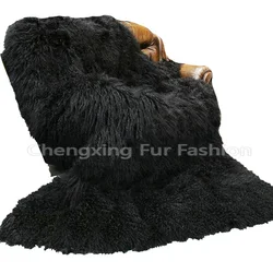 CX-D-23B Real Decorative Mongolian Tibetan Lamb Fur Rug Carpet