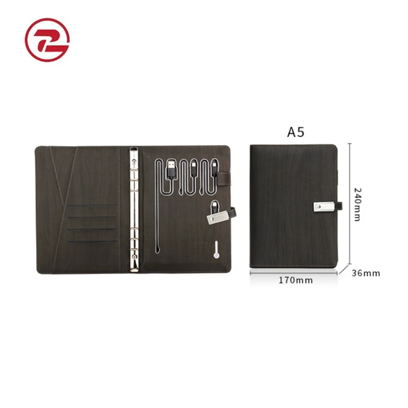 2021 Uptodate Powerbank Notebook Custom Leather Notebook Diary Planner Agenda Notepad Organizer with Power bank and USB