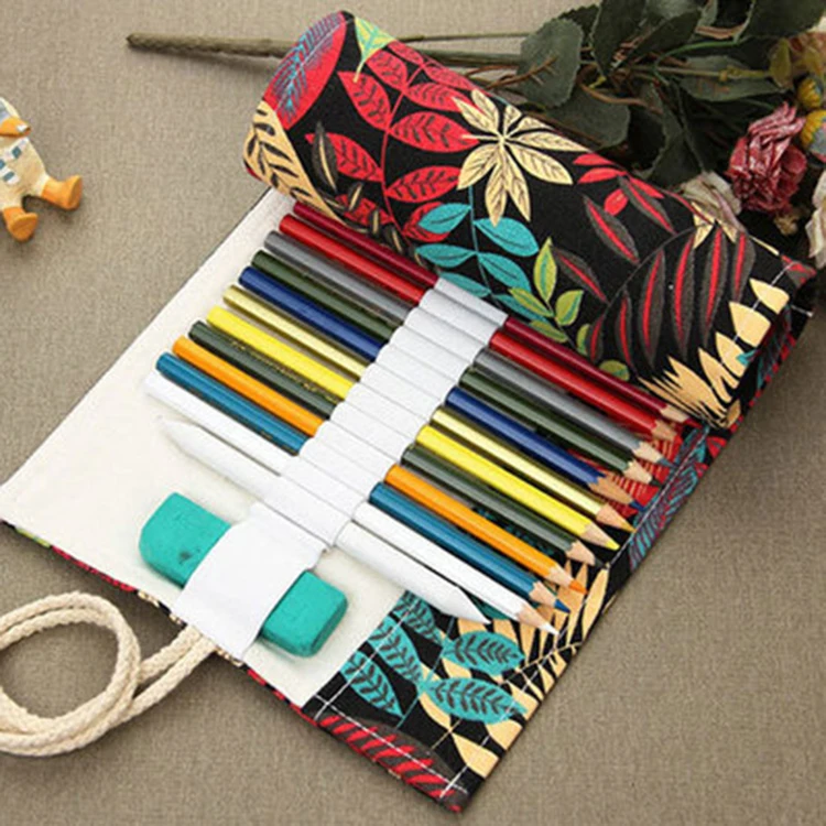
Pencil Case School Canvas Roll Pouch Consmetic Makeup Brush Case Pen Storage Pencil Box 