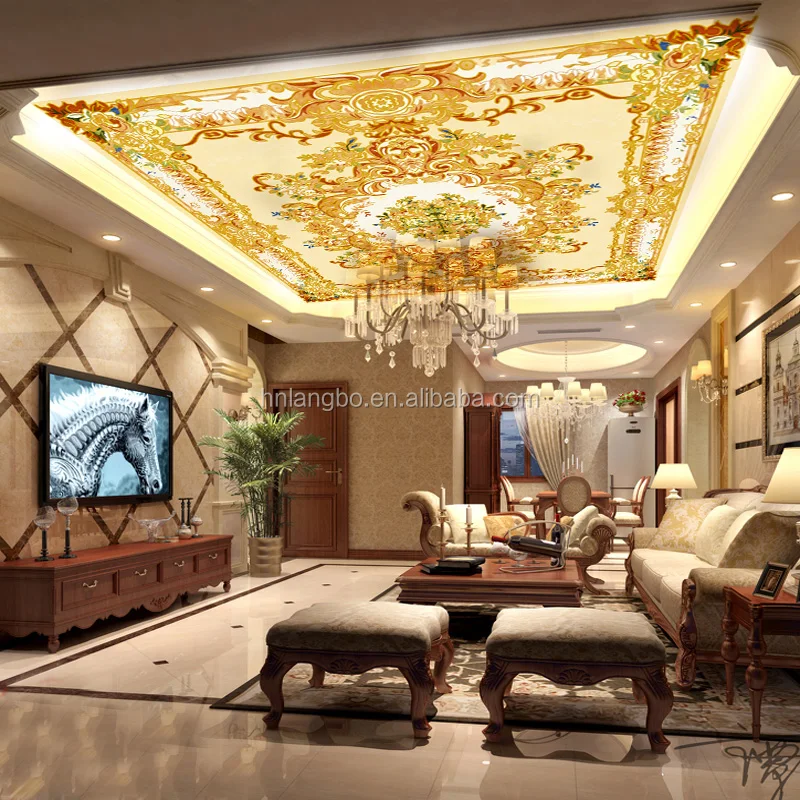 2017 New Arrival Wallpaper 3d Golden Ceiling Mural Wallpaper European Ceiling Wallpaper