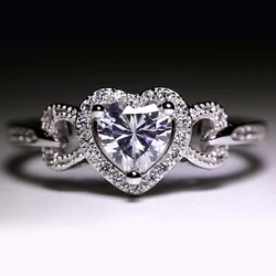 Luxury 8mm Big Stone Heart Love 925 Stamped Silver Color Ring White Copper Full CZ Princess Engaged Women Wedding Ring